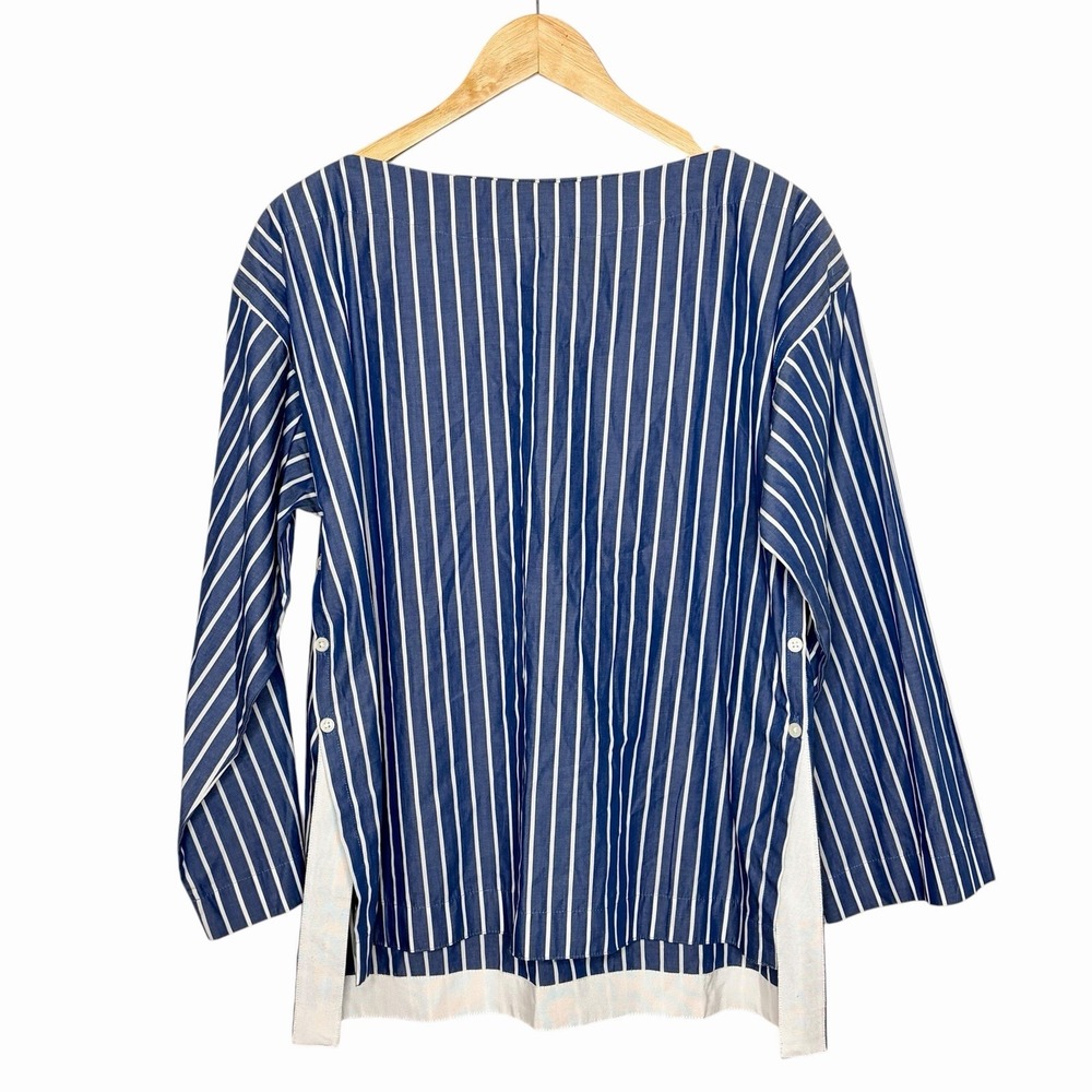 J Crew Regenerative Cotton Blue White Striped Top Womens Small Nautical Preppy